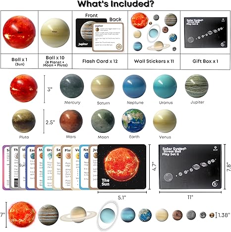 Solar System Stress Balls + Flashcards Set