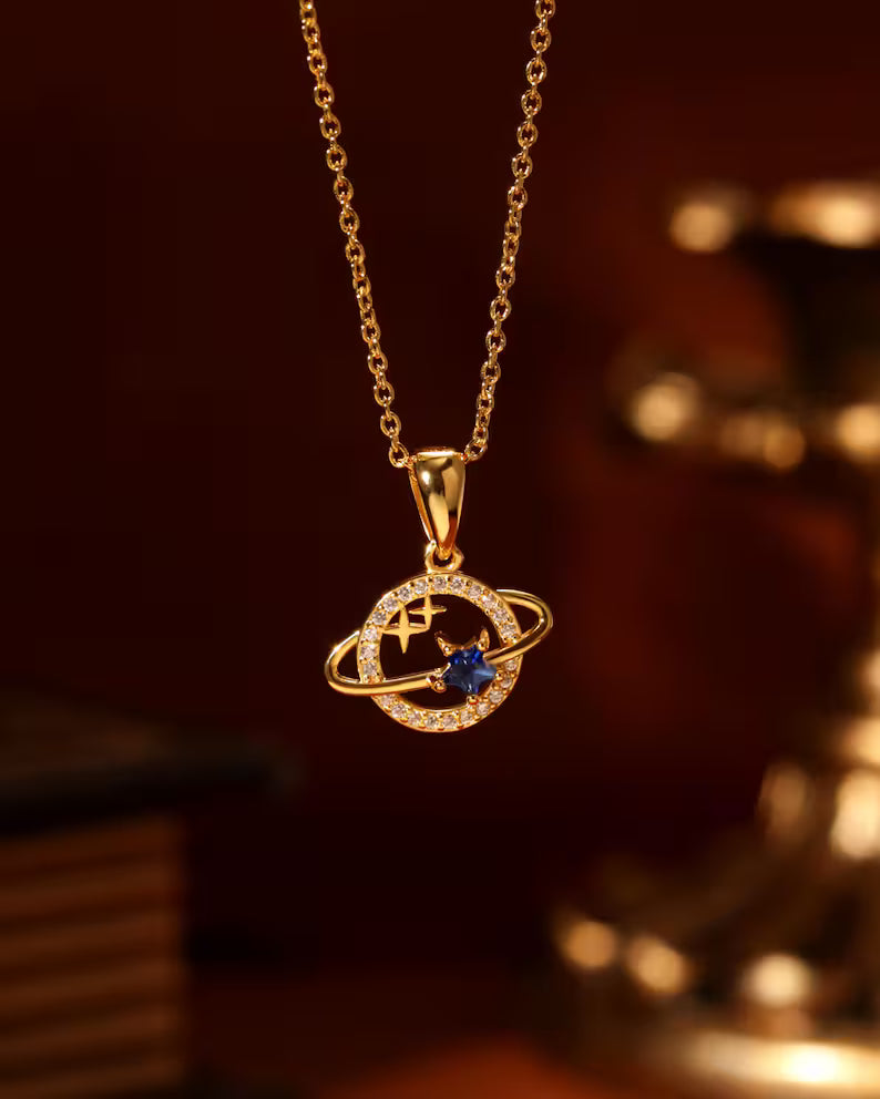 18K Gold Plated Universe Sapphire Necklace