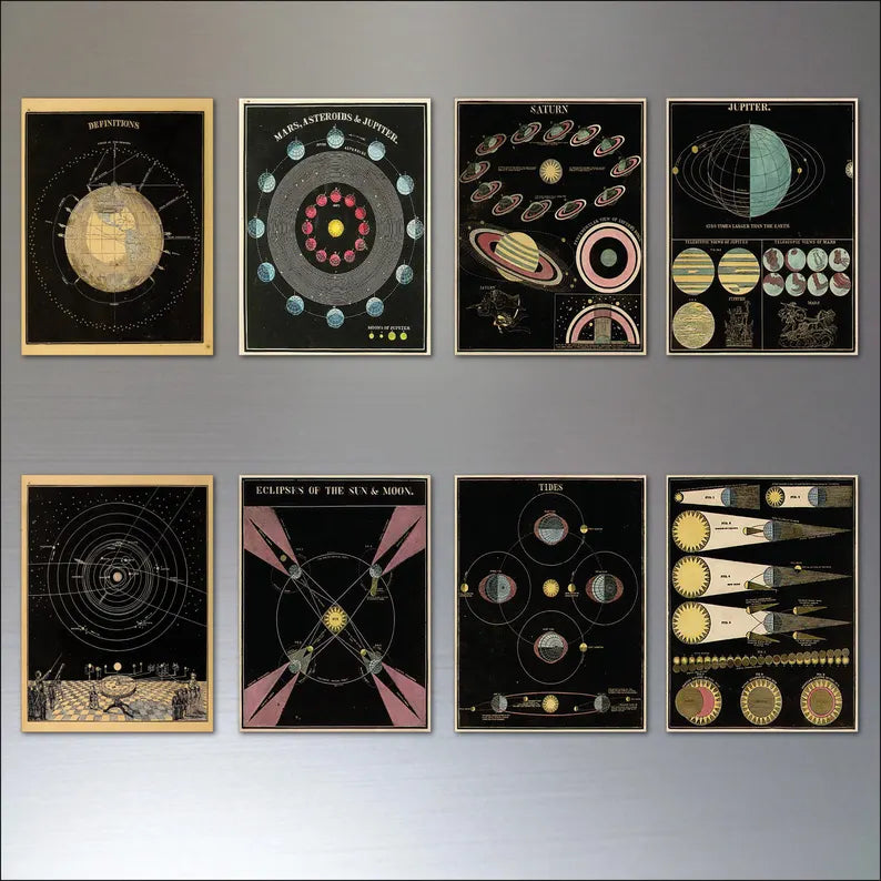 Space Planets Vintage Astronomy Magnets - Set of 8