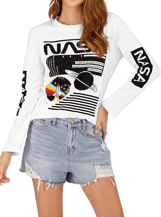 Women's Crew Neck Long Sleeve NASA T-Shirt