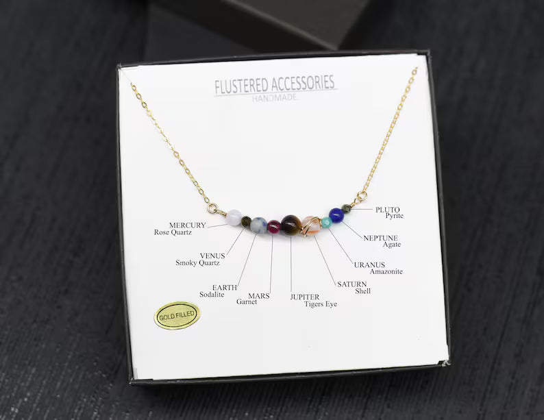 Solar System Necklace – Gold Filled Planet Necklace with Gemstone Planets
