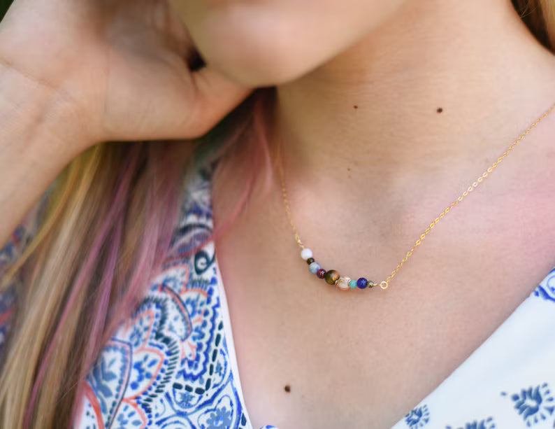 Solar System Necklace – Gold Filled Planet Necklace with Gemstone Planets