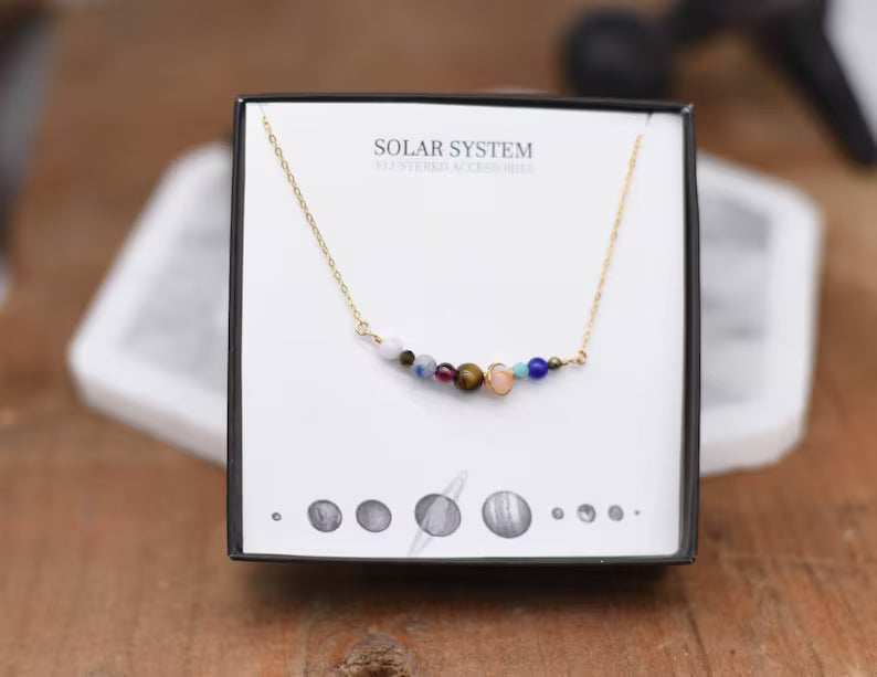 Solar System Necklace – Gold Filled Planet Necklace with Gemstone Planets