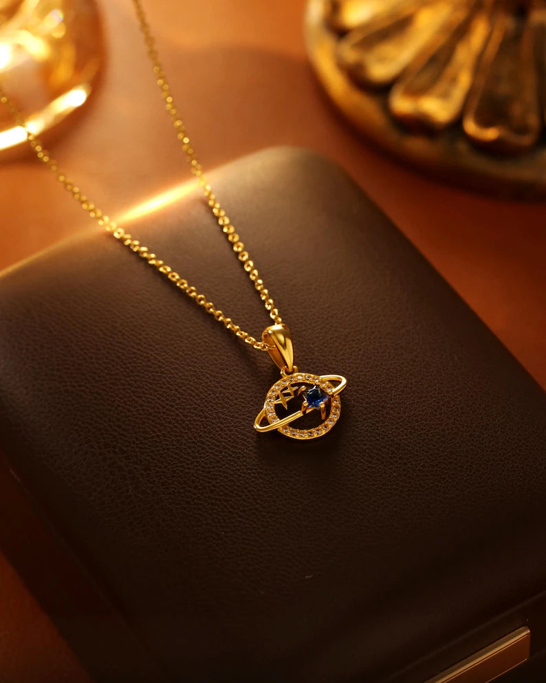 18K Gold Plated Universe Sapphire Necklace